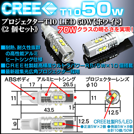 LEDプロジェクターバルブ　T10/50W