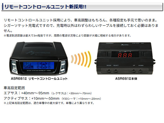 エアサス＆アクティブサスコントローラー ASR681II ハーネス付(H-08A) ランドクルーザーUZJ100W／シグナス HDK101K